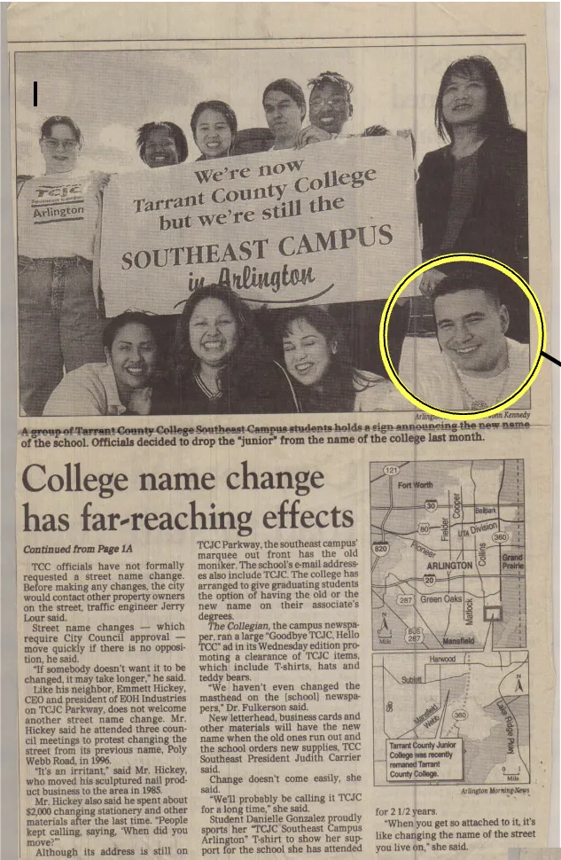 Arlington Morning News: Nick (circled) with TCC Southeast Campus students